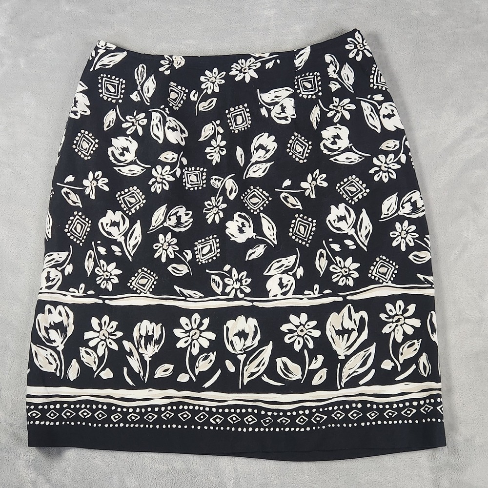 Talbots A-line Mini Floral Print Black Skirt size 8 Vintage Coastal Grandma